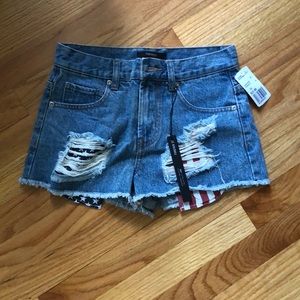 F21 American flag pocket Jean shorts